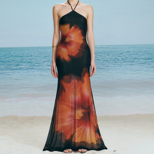 Black Floral Halter Maxi Dress