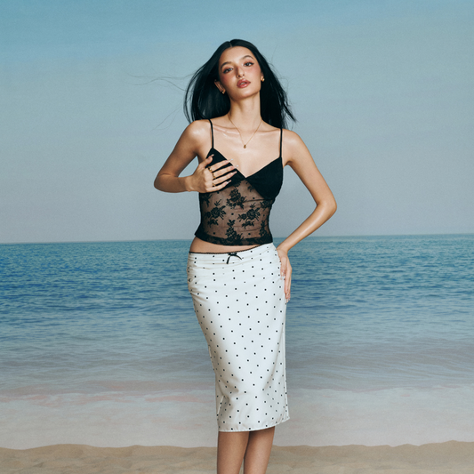 White Polka Dot Midi Skirt