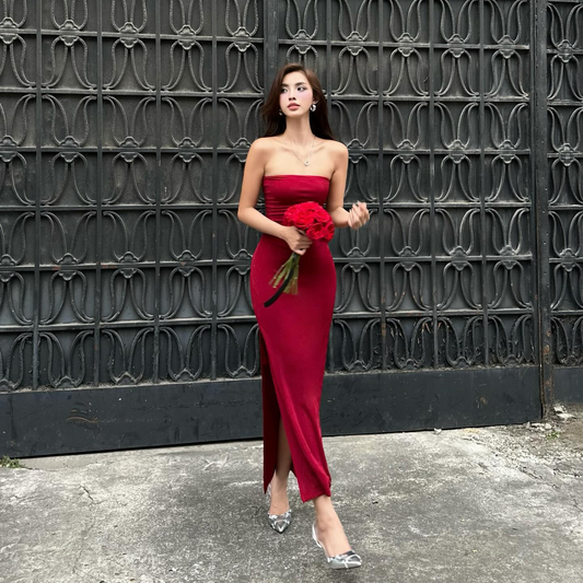 Strapless Red Backless Dress